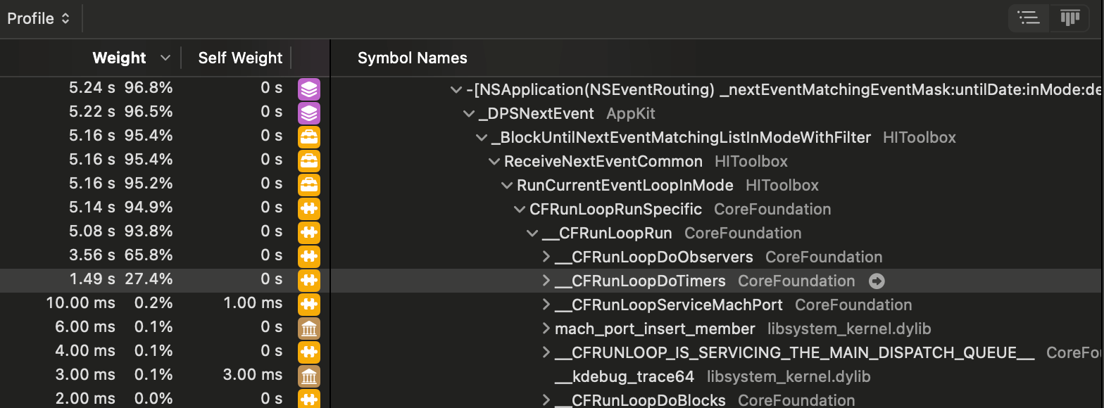 apple profiler tree view