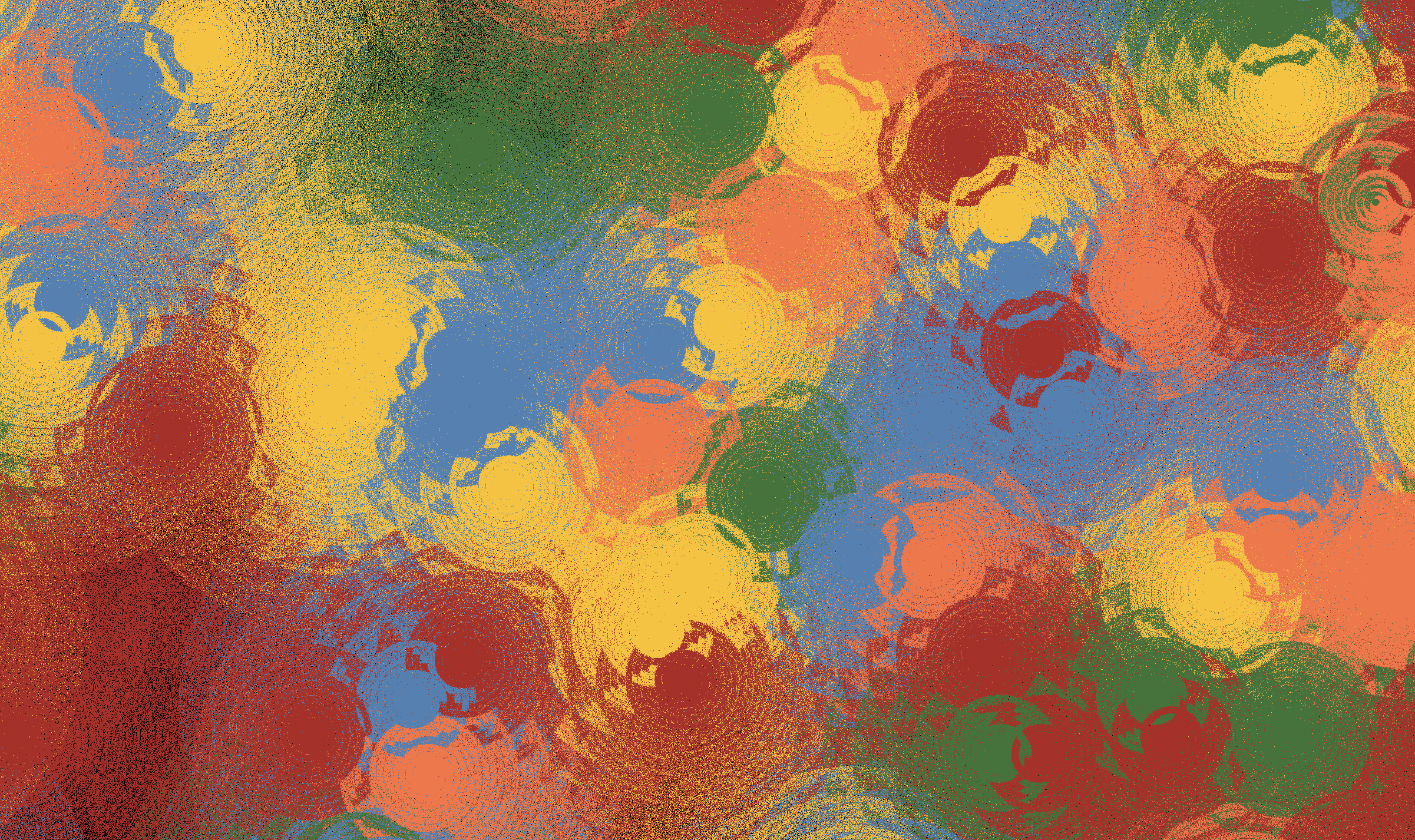a render of many colorful spiral patterns